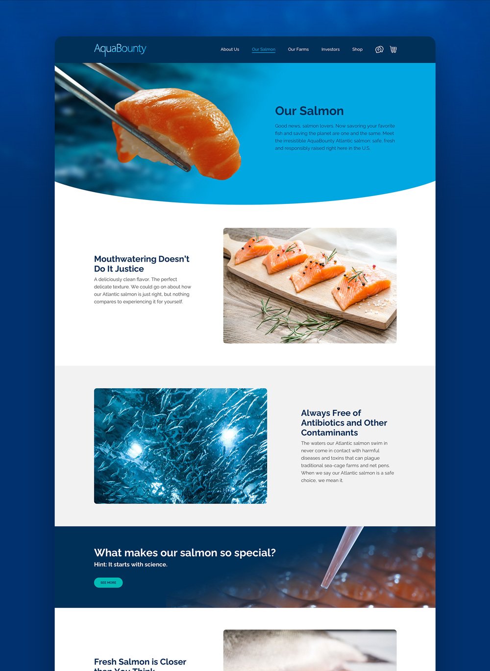 AquaBounty desktop website Our Salmon page
