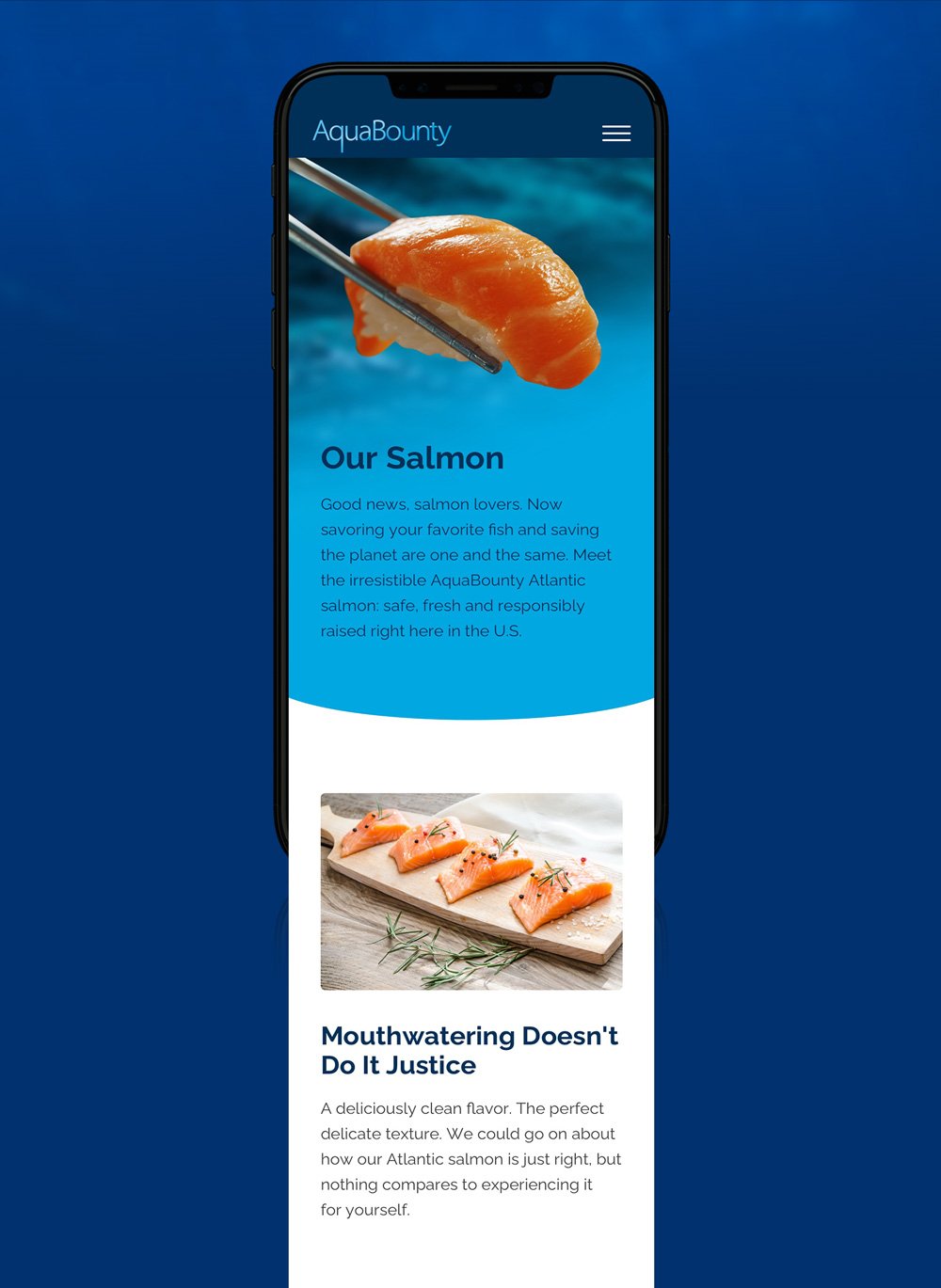 AquaBounty mobile website Our Salmon page