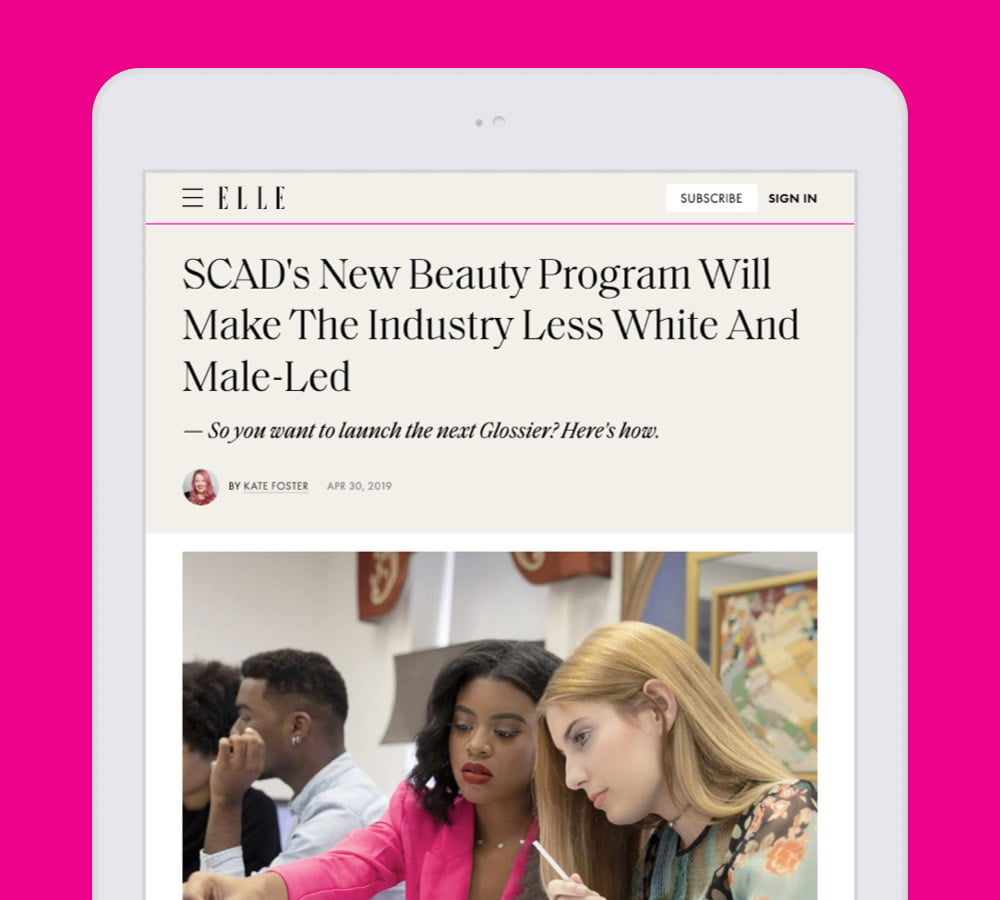 SCAD Elle article displayed on white tablet